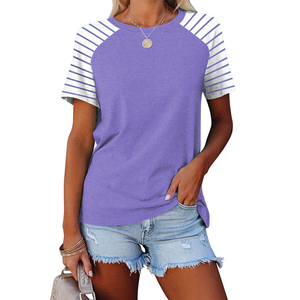 Vente en gros de t-shirts basiques décontractés pour femmes t-shirts graphiques vierges t-shirts pour femmes coupe ajustée à rayures raglan - Product Image 4