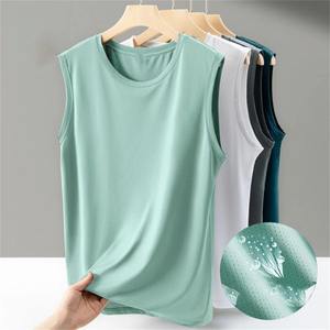 Men's Casual Sleeveless Tank Top with Round Neck Solid Colour Breathable Knitted <b>Vest</b> for Summer Sports <b>Sweat</b> Drying Design - Product Image 1