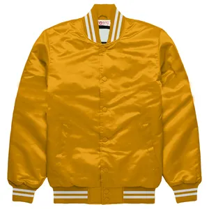 Chaqueta Universitaria Deportiva de Primera Calidad, Estilo Bomber, Color Amarillo Dorado Satinado, para Alto Rendimiento - Product Image 1