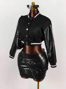 แจ็กเก็ตเบสบอลแขนหนังวัวสำหรับผู้หญิงเสื้อครอปทีมตัวแทนนักบอมเบอร์สตรีทแวร์ - Product Image 3