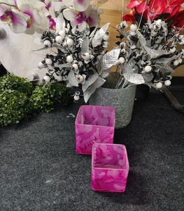 Luxury Red Marbleized Fancy Glass Top Handmade Modern <b>Small</b> Square Textured Candle <b>Jar</b> Unique Multi-Purpose Decorative Item - Product Image 5