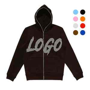 Sweat à capuche imprimé bouffant 3d avec logo personnalisé Vente en gros Sweats à capuche personnalisés avec fermeture éclair et strass - Product Image 5