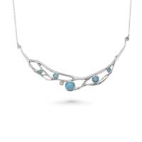 Collier ras-de-cou en opale de feu bleue et blanche, motif végétal, chaîne à maillons, cadeau de mariage pour femme, mariée, fait main en argent sterling 925