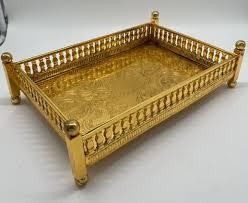 Bandeja de servicio de latón para restaurante de hotel y decoración del hogar Bandeja rodante de metal Bandeja de servicio rectangular por fabricante indio - Product Image 4