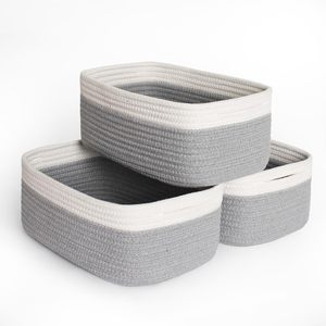 Modern Cotton Rope Storage <b>Baskets</b> Rectangle <b>Stackable</b> Nordic Style Multi-Purpose Neatening Organizers Gray White - Product Image 1