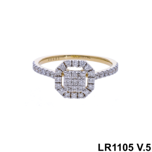 Elegant 14K Yellow Gold Rhodium Plated Women's Engagement Ring Natural Diamond <b>Square</b> Cluster Halo Design Fine Jewelry Pave Set - Product Image 1