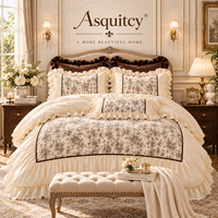 Parure de lit 3 pièces élégante et luxueuse à imprimé floral avec volants, pour lit Queen et King, 1 housse de couette et 2 taies d'oreiller, 200 fils/cm², commande d'essai personnalisée à faible MOQ