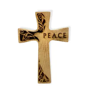 가정 장식적인 나무 십자가를 위한 평온 기도 자연적인 망고 나무로 되는 십자가 시골풍 장식을 가진 주문을 받아서 만들어진 십자가 벽 십자가