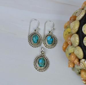 Bleu cuivre Turquoise 925 argent Sterling pierres précieuses pendentif boucle d'oreille ensemble bijoux décembre pierre de naissance cadeau pour anniversaire - Product Image 3