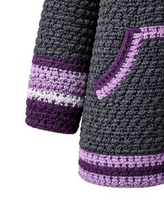Sweat à capuche en tricot gris anthracite et violet personnalisé pour femmes, pull long à rayures, crochet, hiver, chaud, à capuche, avec poche - Product Image 4