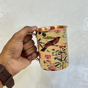 Vasos de Metal de estilo Rural Ecológico de 300ml de calidad súper fina hechos a mano con mango de vaso de cobre puro diseño grabado de paja - Product Image 6