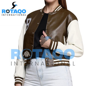 Best Selling Women Cropped <b>Jacket</b> Letterman Crop <b>Jackets</b> for Women Wool Body Leather Sleeve Letter-men <b>Jackets</b> - Product Image 1