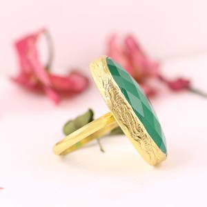 Bague en argent sterling 925 plaqué rhodium avec onyx vert naturel, design classique, faite à la main, pour femme - Product Image 6