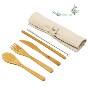 Ensembles de couverts en bambou réutilisables avec sac en toile avec cuillère fourchette couteau or pour mariage, fête, restaurant Eco2go - Product Image 3