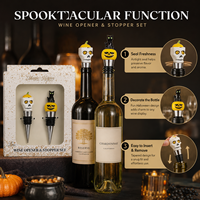 Coffret Cadeau Halloween Crâne Citrouille Chat – En Stock, Faible MOQ, Vente en Gros, Accessoires de Fête et de Bar, Ensemble Bouchons de Bouteille de Vin