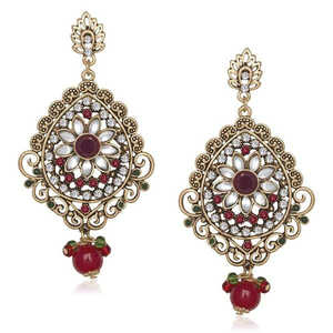 Boucles d'oreilles créoles fines de Soha Fashion avec pendentifs en pierre Kundan - Product Image 1