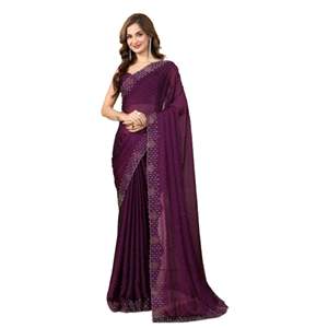 Trendmalls Women's Silk Blend Siroski Unstitch <b>Saree</b> (K1155-<b>Purple</b>) Indian & Pakistani Wedding Party Clothing Wholesale Price - Product Image 1