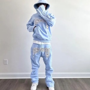 Pantalon de survêtement évasé en broderie chenille personnalisée pour hommes, ensembles de deux pièces de couleur unie, survêtement à fermeture éclair à manches et coutures latérales, survêtement empilé, hiver - Product Image 5