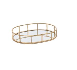 Plateau en verre en métal plaqué or direct d'usine pour la décoration intérieure Plateau de service d'art Fêtes de mariage Occasions alimentaires-Matériau en acier - Product Image 2