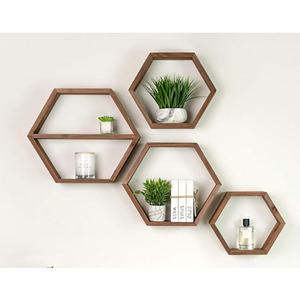 Étagères murales hexagonales en bois de pin à quatre niveaux pour pots de fleurs - Product Image 3