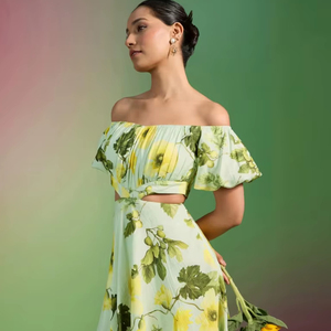 Indien main bloc coton écologique robe d'été femmes imprimé fleuri court à la mode décontracté taille naturelle mariée cadeau de mariage - Product Image 1