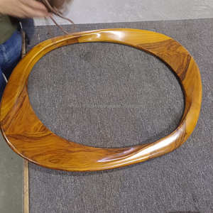 KALATRI Haryana Handmade Natural Wood Eco-Friendly Lightweight 4.0mm Thick Oval Art Deco Wall <b>Mirror</b> Unique Abstract Aesthetic - Product Image 4