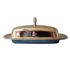 Beurrier arrondi en acier inoxydable de style vintage et assiette à fromage avec couvercle pour cuisine et table à manger - Product Image 6