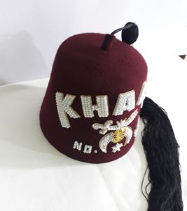 หมวก shriner กับทองแท่งและพลอยเทียมพร้อมที่ใส่พู่หมวก shriner สีเบอร์กันดี FEZ - Product Image 4
