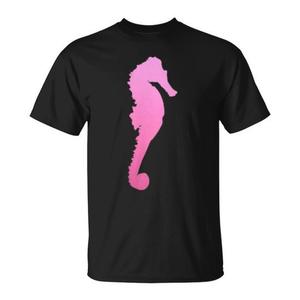 Camiseta Unisex de Manga Corta con Cuello Redondo y Estampado de Serigrafía de Caballito de Mar Rosa Vintage, para Vacaciones en la Playa, con Diseño de Animal Marino - Product Image 1