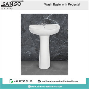 Grifo de un solo orificio de pedestal de lavabo de mano ovalado montado en el suelo de cerámica blanca clásica del proveedor de confianza al por mayor - Product Image 2