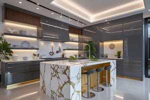 OEM Laque gris blanc très brillante économique MDF armoire de cuisine <span class=keywords><strong>micro</strong></span>-ondes intégrée directement en usine pour les projets d'armoires de cuisine - Product Image 5