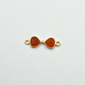 Connecteur en pierre précieuse de cornaline naturelle à double bélière - Charme serti en argent 925 pour la fabrication de bijoux DIY - Product Image 1