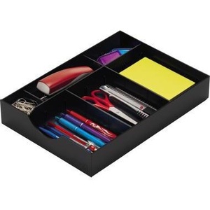 Black Polystyrene Desktop <b>Drawer</b> Organizer 23 X 5.3 X 32 cm 1 Longitudinal + 2 Transverse Supports Closed - Product Image 3