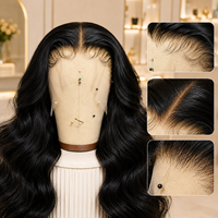 Siyah Kadınlar İçin Yapıştırıcısız Gevşek Dalgalı Logolu OEM Toptan Önceden Yolunmuş Bebek Saçlı Body Wave Çekici 13*6 HD Dantel Ön Peruklar