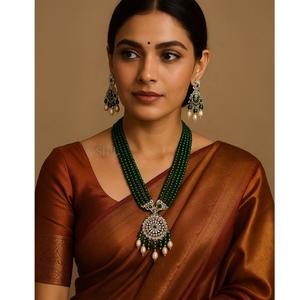 Graceful Stylish Premium Quality <b>Pearls</b> Look Four Layer <b>Necklace</b> <b>Set</b> With <b>Earrings</b> For Wedding Wear For Women <b>And</b> Girls - Product Image 1