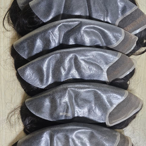 Perruque en dentelle frontale BIO Skin pour homme, cheveux vierges Remy indiens, 6 pouces, dentelle française 1 pouce, dos en PU 8x10 pouces, densité 100-130%, 0,02-0,10 mm, lisse - Product Image 4