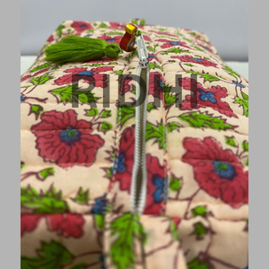 Sac utilitaire matelassé en coton avec fermeture éclair, grand format, écologique, style vintage, motif saumon, léger, réutilisable, imprimé sur mesure, pour maquillage - Product Image 5