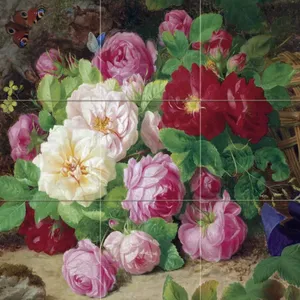 18x18 Cuisine Salle De Bains Dosseret Carrelage Mural Élégant Forêt Sol Bouquet de Roses Peintures Murales - Product Image 1