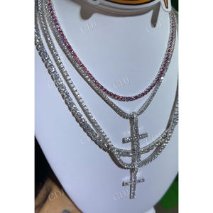 Venta al por mayor joyería de moda religión Cruz colgante GRA certificado Moissanite tenis cadena conjunto gran oferta Joyería de diamantes para las mujeres - Product Image 1