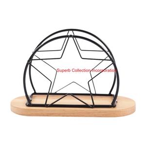 Porte-serviettes moderne en fil métallique noir avec base en bois pour la décoration de la cuisine et de la table à manger - Product Image 6