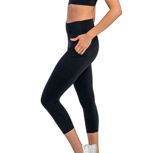 High Quality <b>Capri</b> With Pockets Customized Logo Design Spandex Polyester Material Breathable Quick Dry Navy Blue <b>Woman</b> <b>Capri</b> - Product Image 3