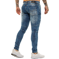 Jean slim en coton pour homme, coupe ajustée, avec fermeture éclair personnalisée, patchs en cuir déchirés, coutures, délavage vieilli, style pantalon crayon, rivets, OEM