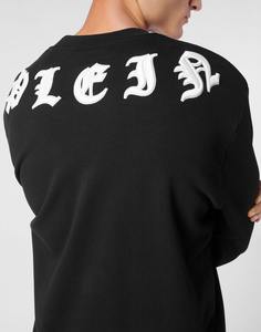 Hombres de alta calidad cuello redondo negro Material suave algodón 3D Puff bordado lujo calle desgaste moda sudadera - Product Image 3