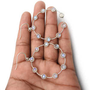 Pendientes de aro redondos grandes étnicos de estilo bohemio con piedras preciosas de piedra lunar arcoíris, joyería de plata de ley sólida 925 a la moda para mujer - Product Image 3