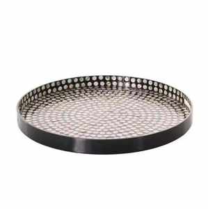 Moroccan Design Bone Inlay Tray Rectangular Metal Serving Tray with White <b>Border</b> Inlay Elegant Bone Serving Tray - Product Image 2