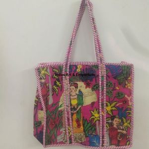 Bolsa de algodón con estampado a mano Reversible, grande, rojo melocotón, ecológica, sostenible, resistente, bolsa de compras para comestibles, bolsas acolchadas - Product Image 3