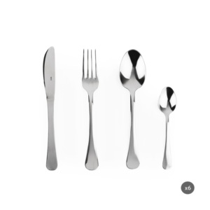 Set di posate da 24 pezzi in acciaio inossidabile color argento resistente, design contemporaneo minimalista, finitura a specchio Milano di Excelsa - Product Image 1