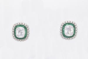 ต่างหูแบบติดหูทรงคลาสสิกประดับเพทายสีเขียวสไตล์อาร์ตเดโคสำหรับผู้หญิงจาก LAVINA ชุบโรเดียม ของขวัญสุดหรู - Product Image 3