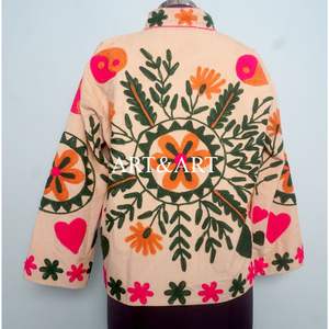 Veste en coton à boutons brodés floraux, doublure rayée, faite à la main, style matelassé, séchage rapide, pour l'hiver et l'automne, tenue de soirée - Product Image 5