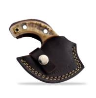 Personnalisé San Mai Damas Acier Traditionnel Alaskan Ulu Couteau Bois de cerf Manche en corne de cerf Gaine en cuir spéciale Cutter multi-usages